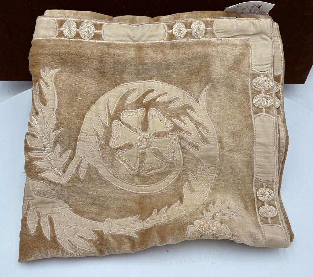 Callisto Home Golden Plush Velvet Floral Embroidered Pillow Cover