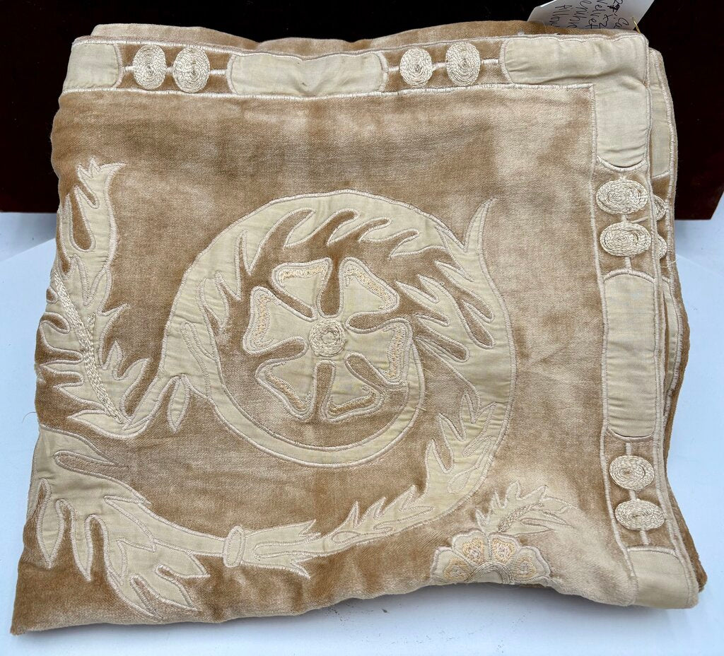 Callisto Home Golden Plush Velvet Floral Embroidered Pillow Cover