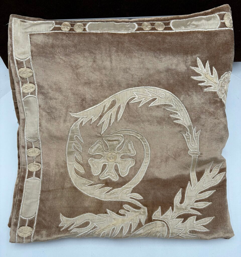 Callisto Home Latte Plush Velvet Floral Embroidered Pillow Cover