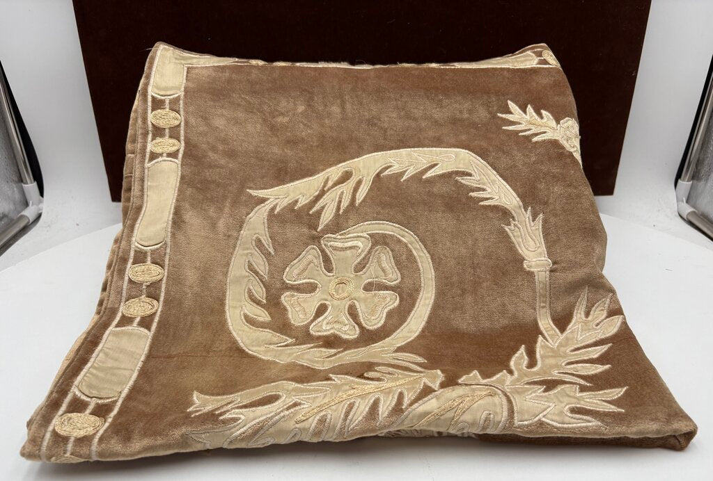 Callisto Home Latte Plush Velvet Floral Embroidered Pillow Cover