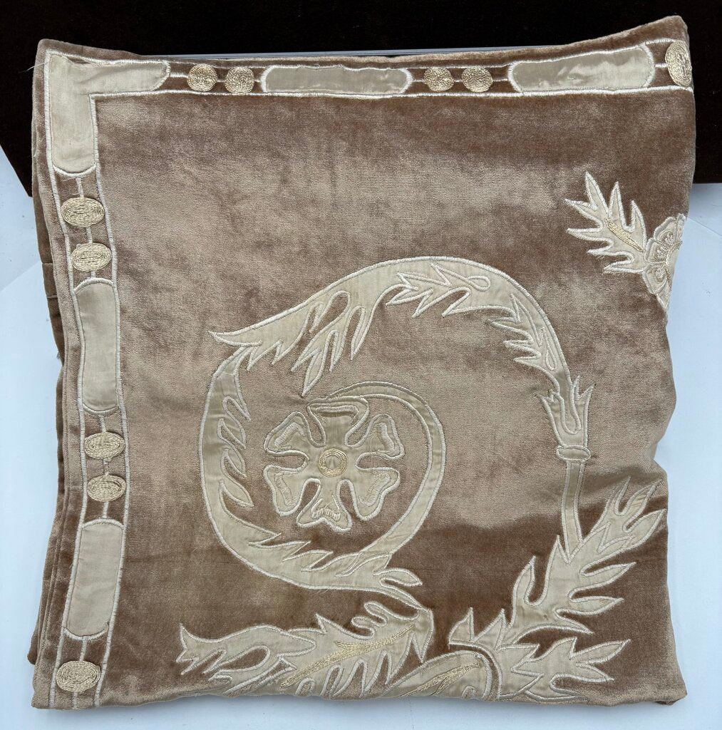 Callisto Home Latte Plush Velvet Floral Embroidered Pillow Cover