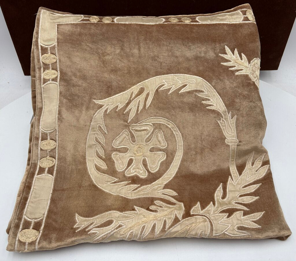 Callisto Home Latte Plush Velvet Floral Embroidered Pillow Cover