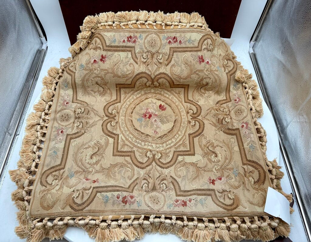 Gerry Nichol Company Gold Needle Point Floral Medallion Fringed Pillow Sham