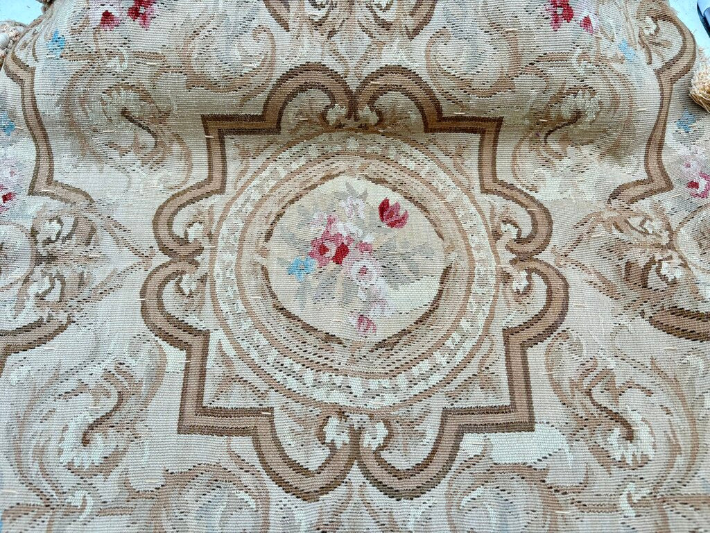 Gerry Nichol Company Gold Needle Point Floral Medallion Fringed Pillow Sham