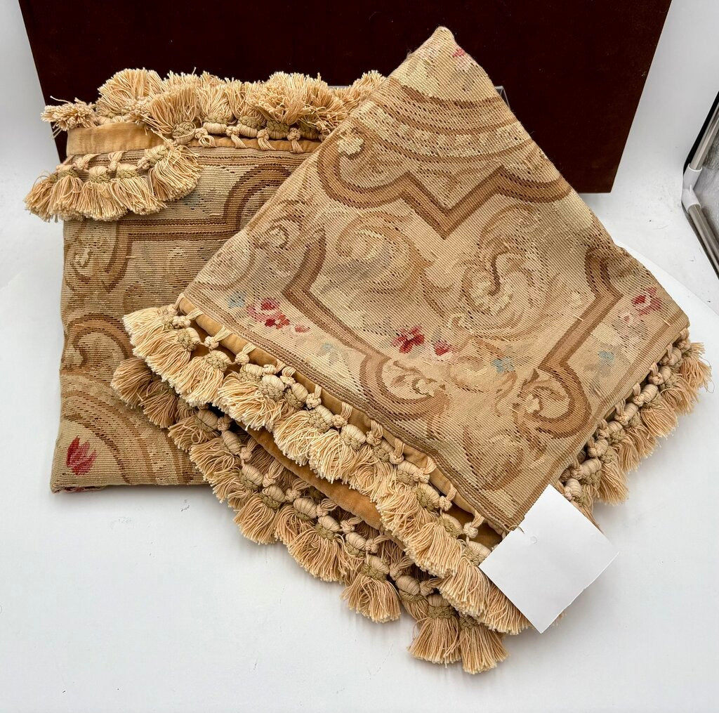 Gerry Nichol Company Gold Needle Point Floral Medallion Fringed Pillow Sham