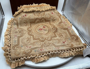 Gerry Nichol Company Gold Needle Point Floral Medallion Fringed Pillow Sham