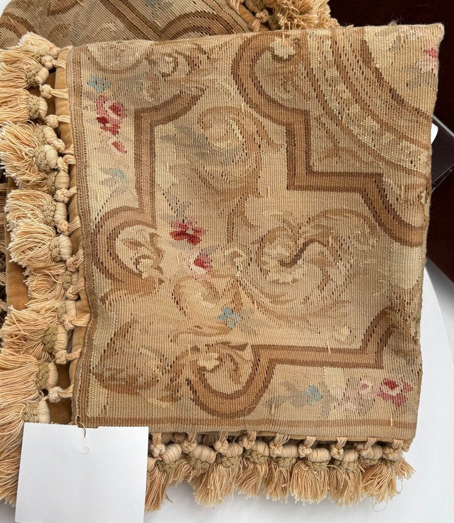 Gerry Nichol Company Gold Needle Point Floral Medallion Fringed Pillow Sham