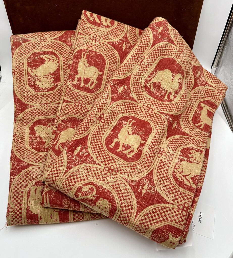 Custom Rust & Tan Heavy Linen Cotton Animal Print Curtain w/ Rod Pocket