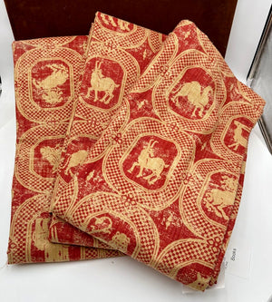 Custom Rust & Tan Heavy Linen Cotton Animal Print Curtain w/ Rod Pocket