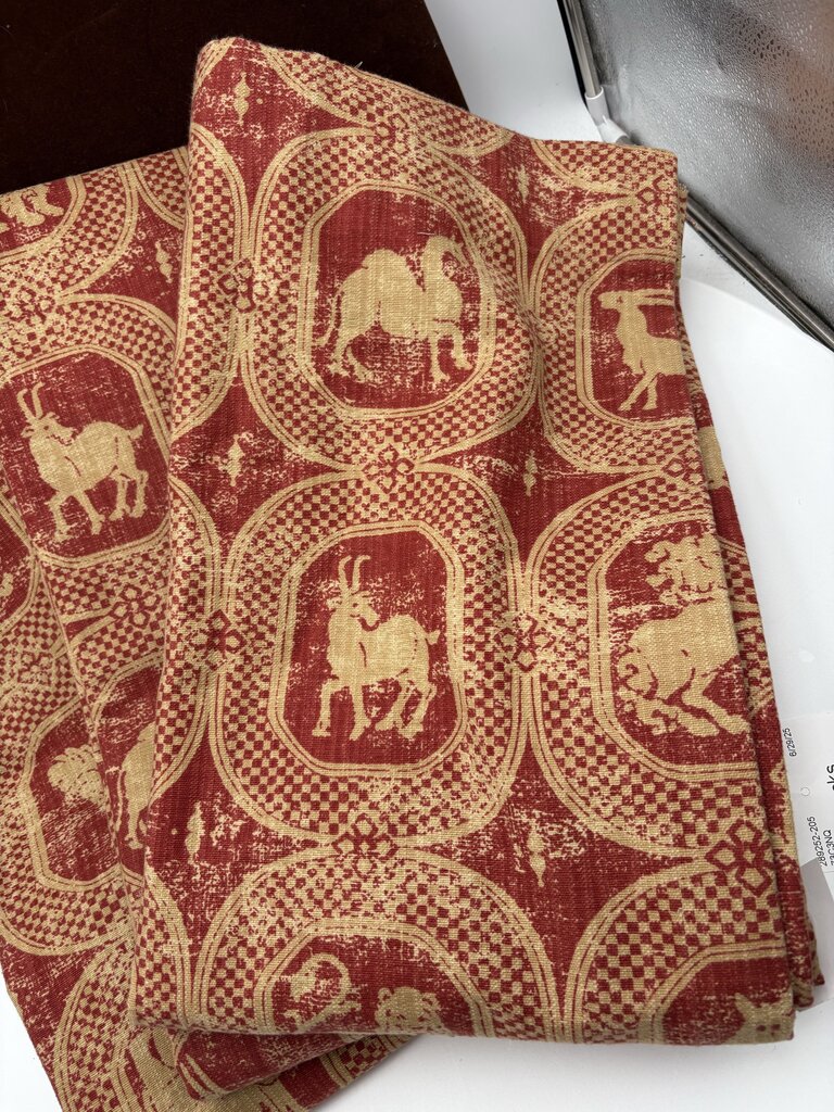 Custom Rust & Tan Heavy Linen Cotton Animal Print Curtain w/ Rod Pocket