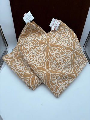 S.D.H. Italy Gold & Ivory Textured Damask Medallion Weave Pattern on Satin Pillow Shams (PAIR)