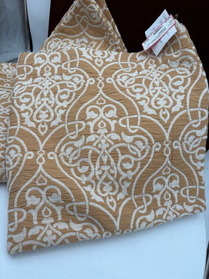 S.D.H. Italy Gold & Ivory Textured Damask Medallion Weave Pattern on Satin Pillow Shams (PAIR)