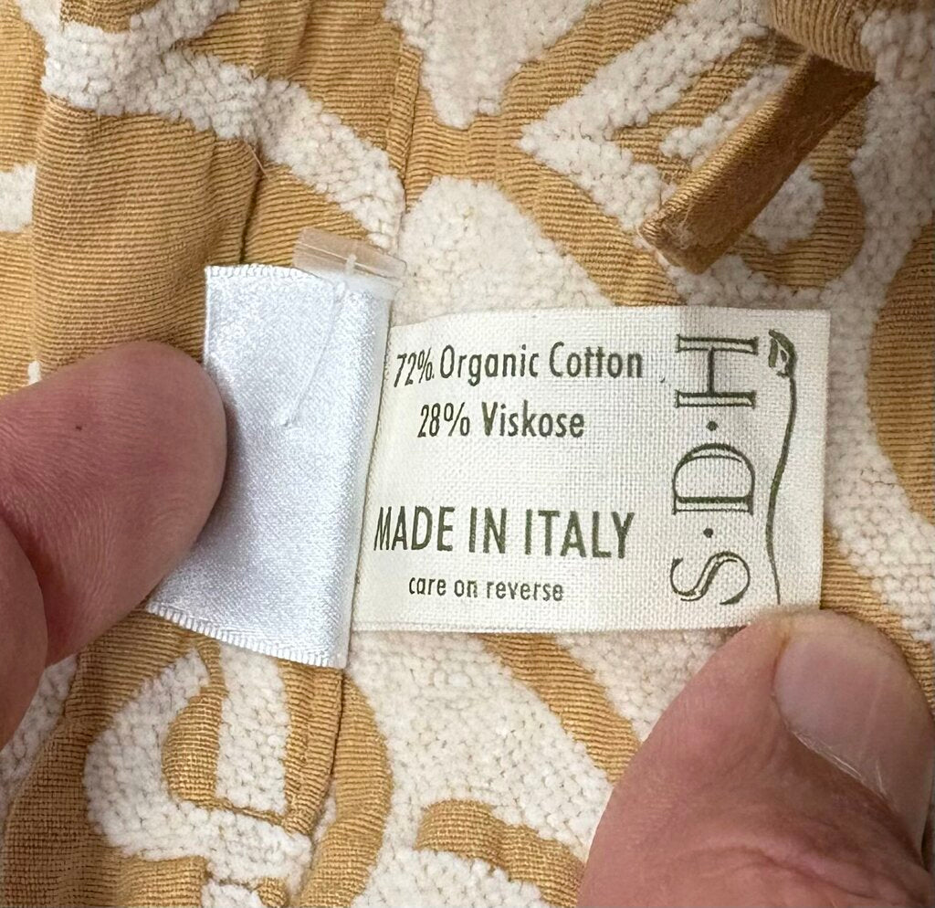 S.D.H. Italy Gold & Ivory Textured Damask Medallion Weave Pattern on Satin Pillow Shams (PAIR)