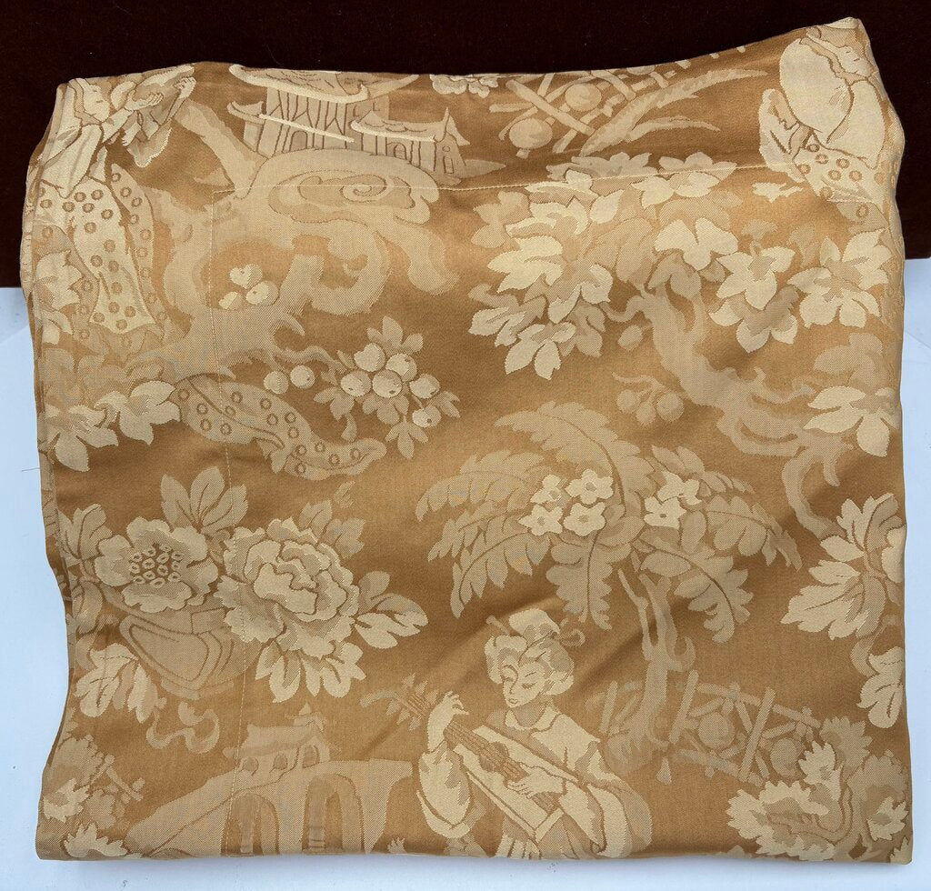 Ann Gish Asian Style Golden Linen Woven Garden Scene Motif Pillow Cover