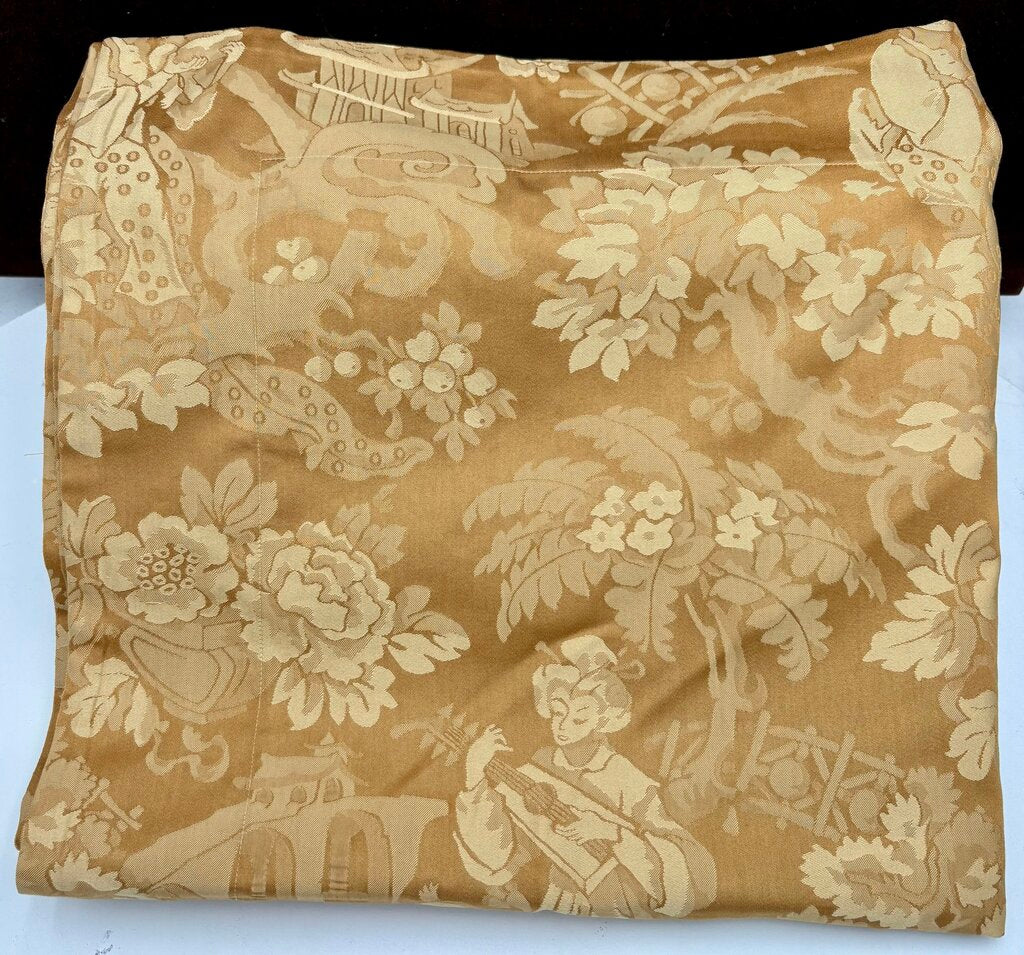 Ann Gish Asian Style Golden Linen Woven Garden Scene Motif Pillow Cover