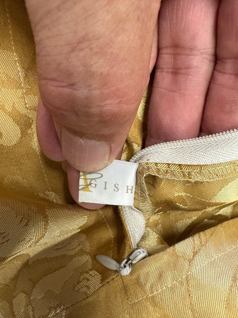 Ann Gish Asian Style Golden Linen Woven Garden Scene Motif Pillow Cover