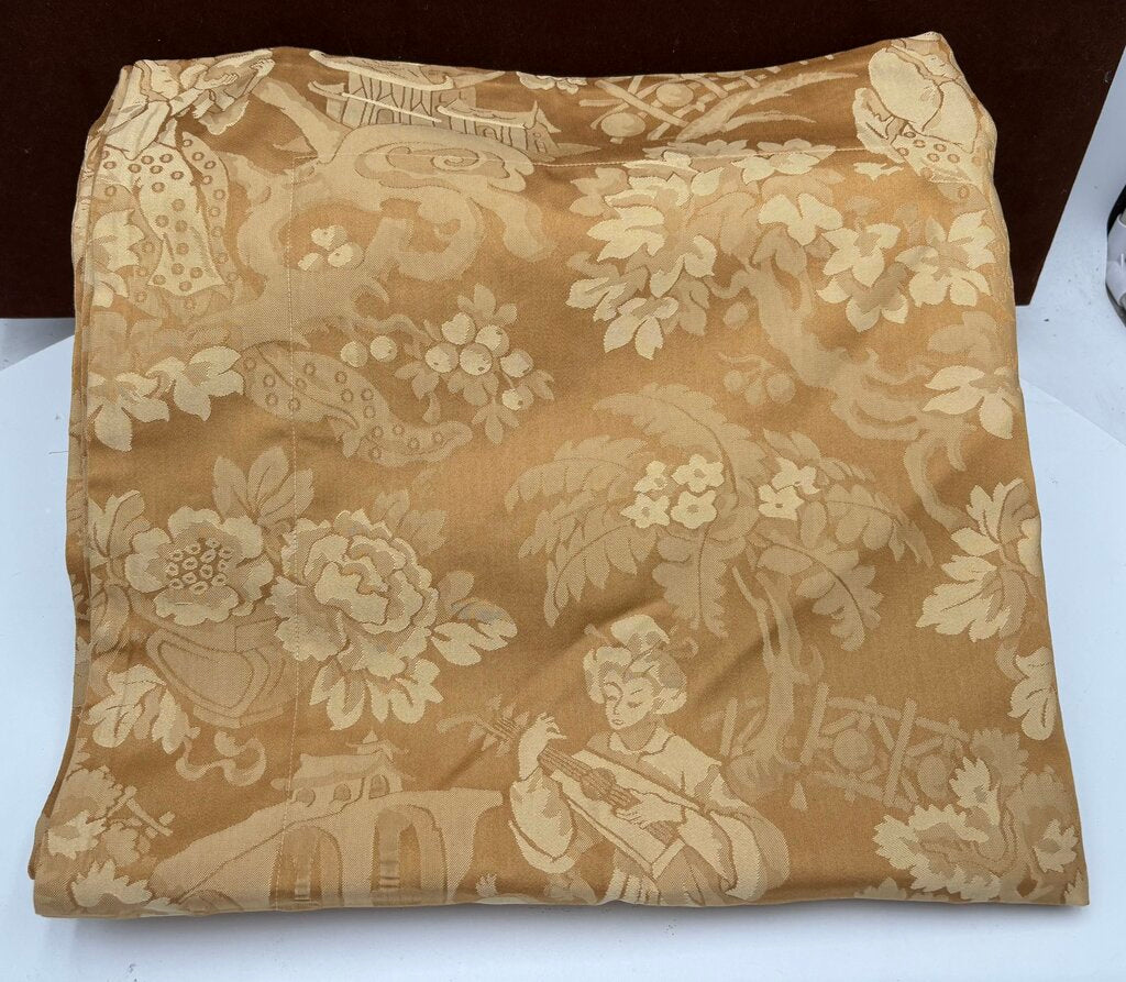 Ann Gish Asian Style Golden Linen Woven Garden Scene Motif Pillow Cover