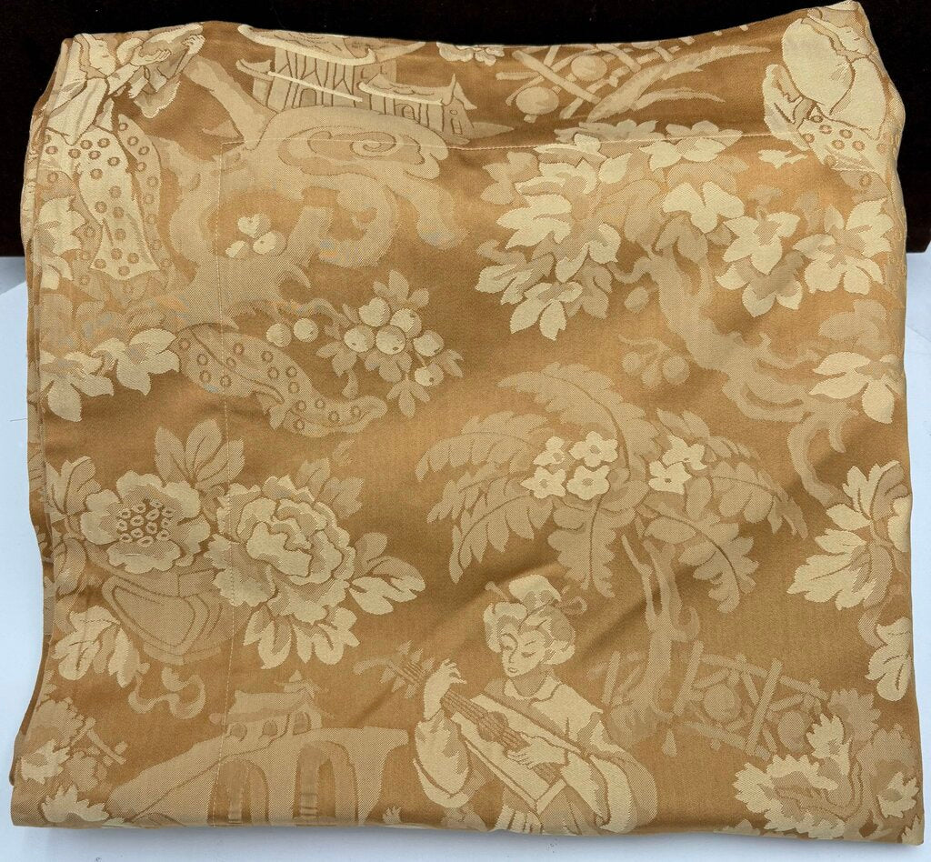 Ann Gish Asian Style Golden Linen Woven Garden Scene Motif Pillow Cover