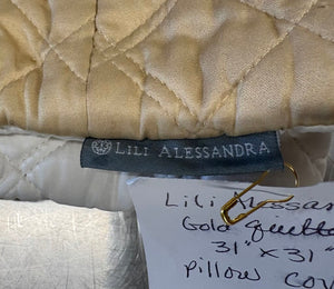 Lili Alessandra Gold & White Polyester & Cotton Quilted Double Diamond Pillow Cover