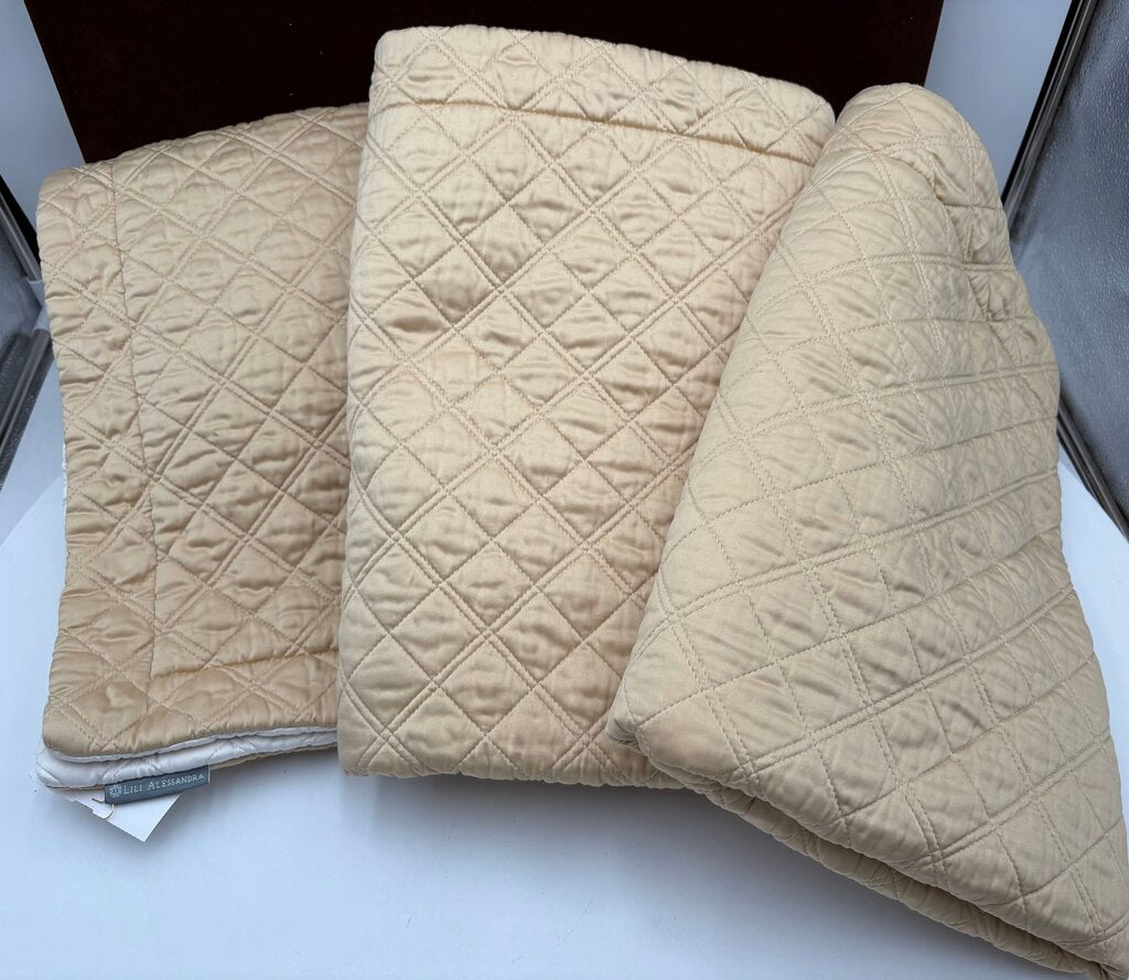 Lili Alessandra Gold & White Polyester & Cotton Quilted Double Diamond Pillow Cover