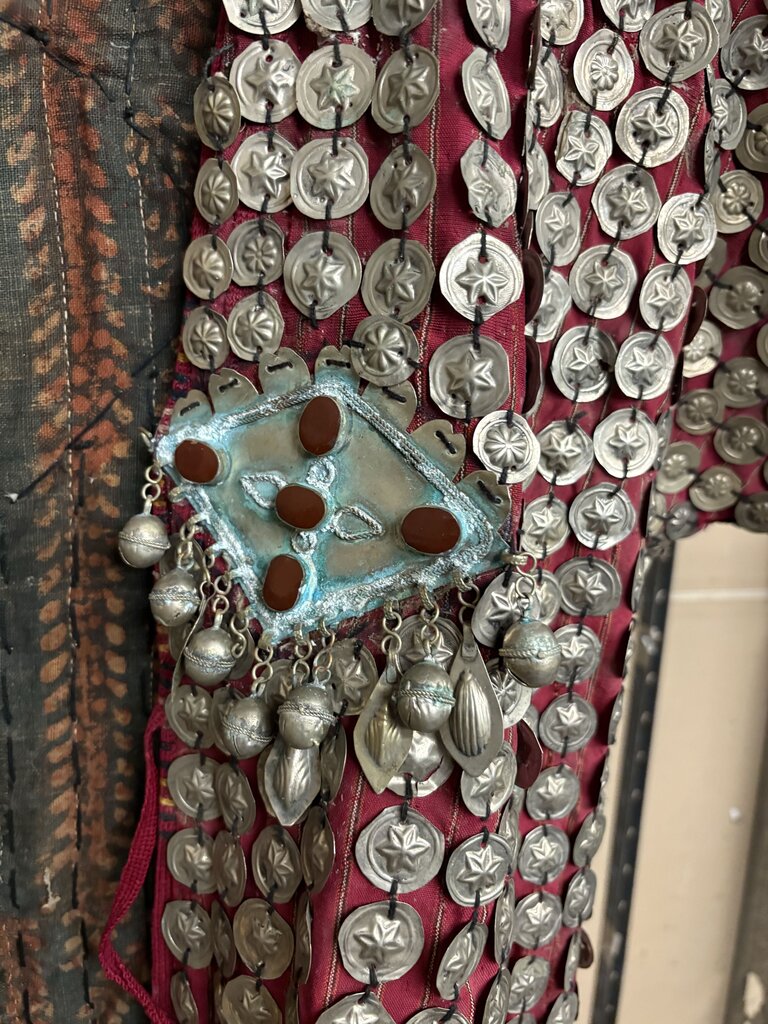 Middle Eastern Green Wool Silver Carnelian Pendant Coin Wedding Coat