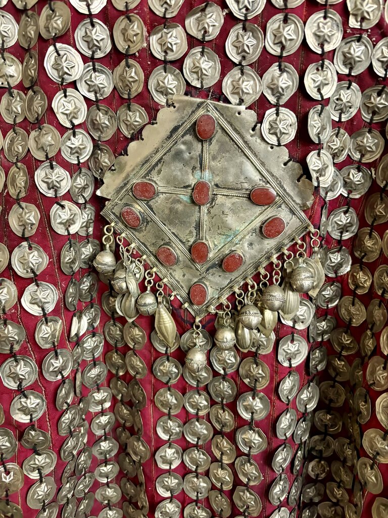 Middle Eastern Green Wool Silver Carnelian Pendant Coin Wedding Coat