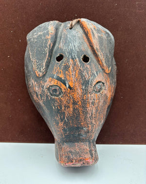 African Carved Wood Pig Mask Wall Hanging