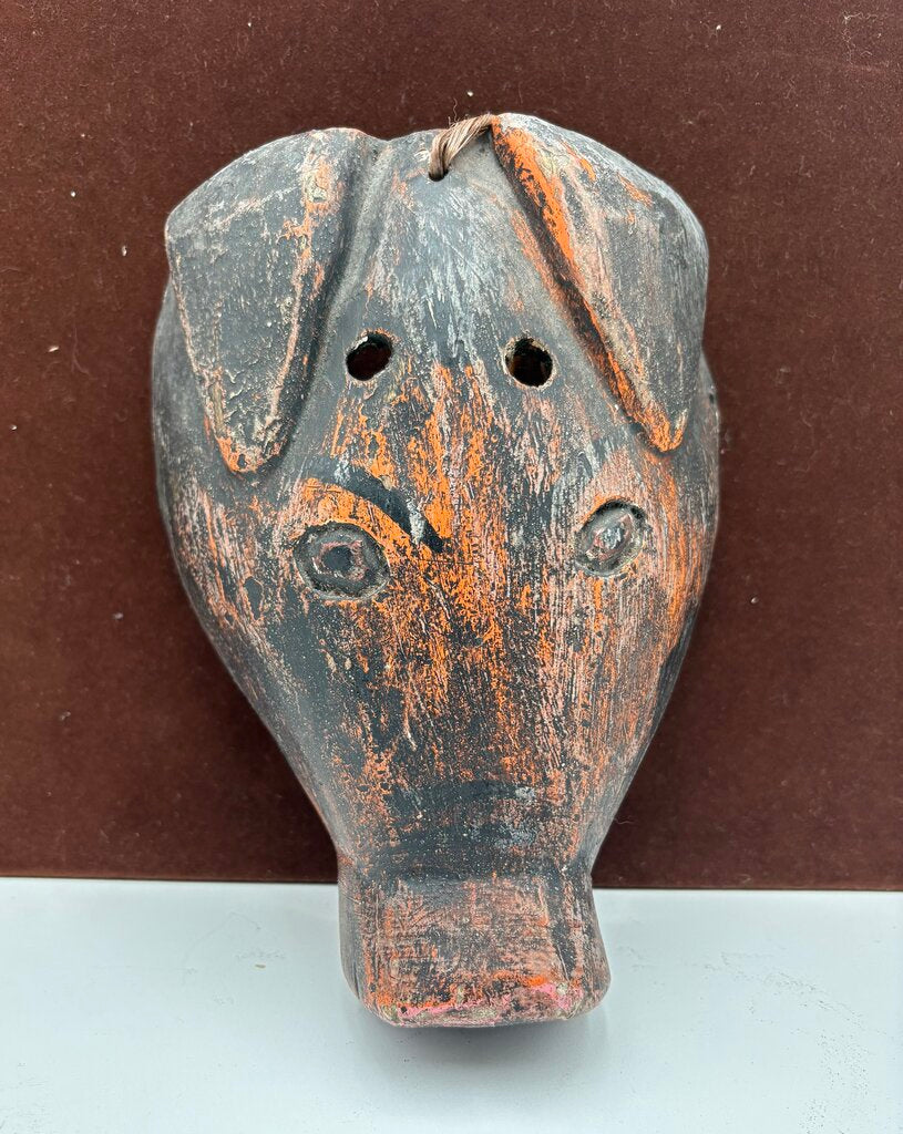 African Carved Wood Pig Mask Wall Hanging