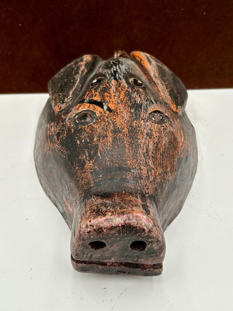 African Carved Wood Pig Mask Wall Hanging