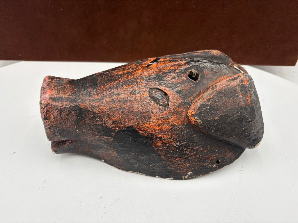 African Carved Wood Pig Mask Wall Hanging