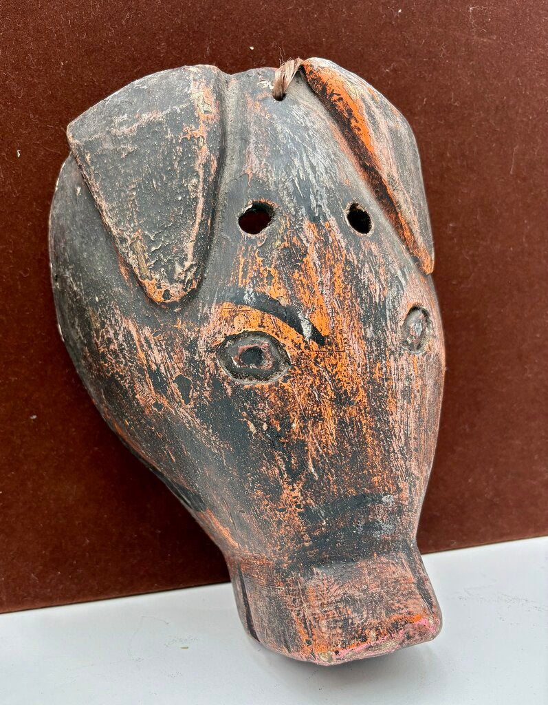 African Carved Wood Pig Mask Wall Hanging