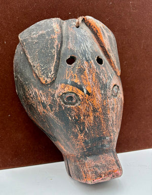 African Carved Wood Pig Mask Wall Hanging