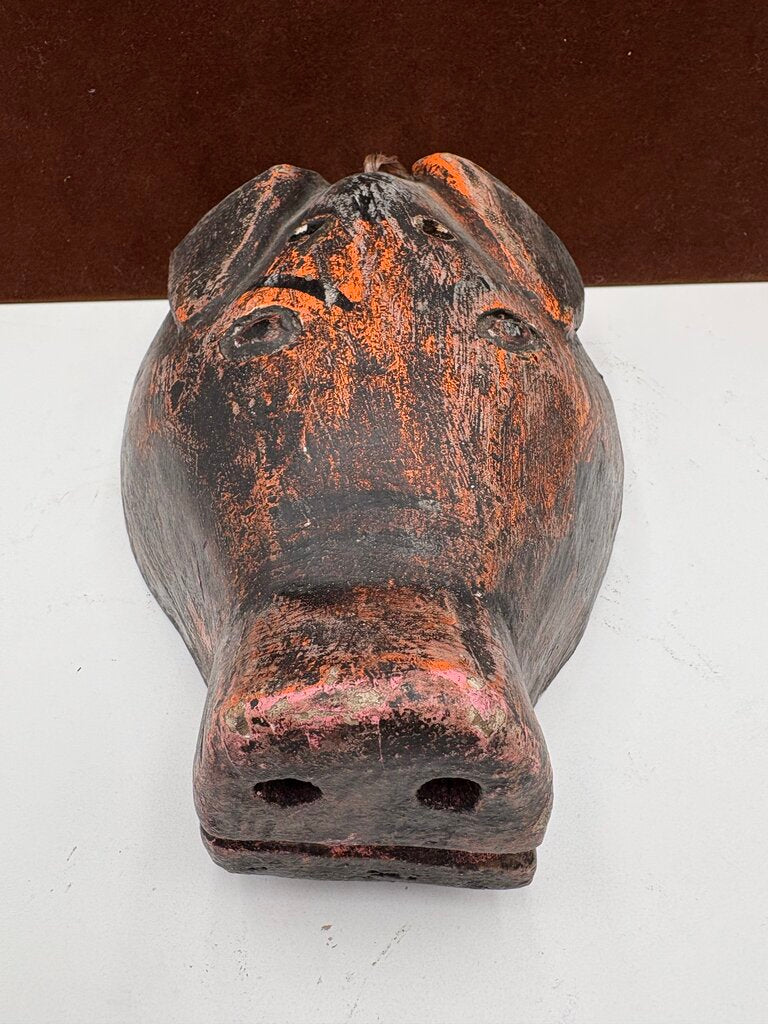 African Carved Wood Pig Mask Wall Hanging