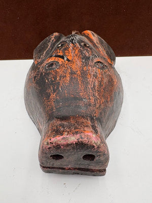 African Carved Wood Pig Mask Wall Hanging