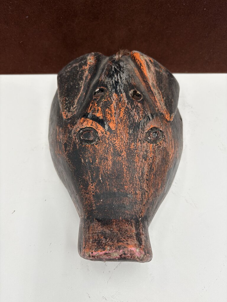 African Carved Wood Pig Mask Wall Hanging