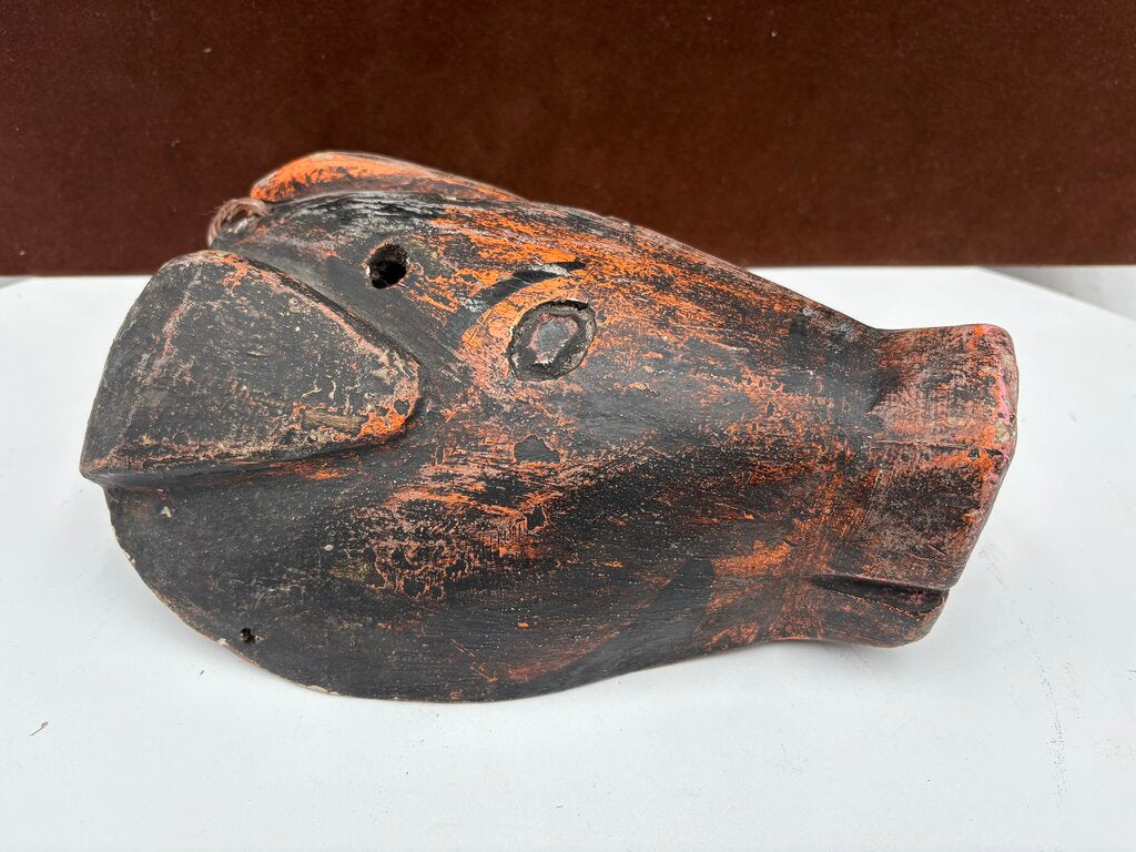 African Carved Wood Pig Mask Wall Hanging