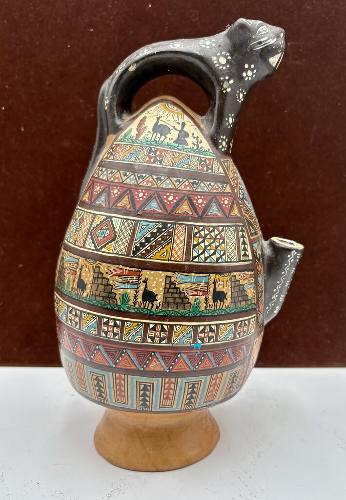 Cusco Peruvian Terracotta Hand Painted Water Pitcher