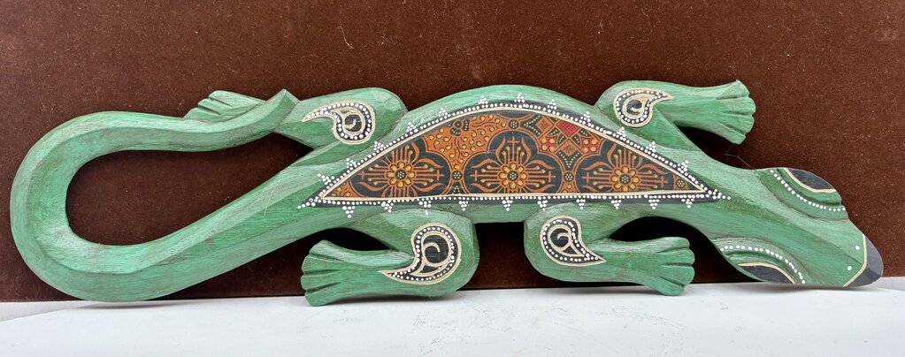Guatemalan Carved Textiled & Painted Folk Art Gecko