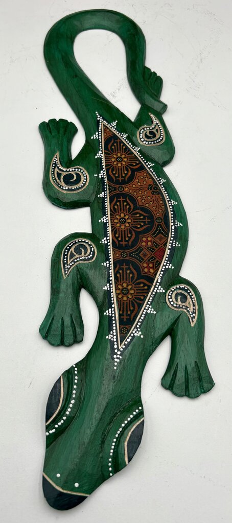 Guatemalan Carved Textiled & Painted Folk Art Gecko