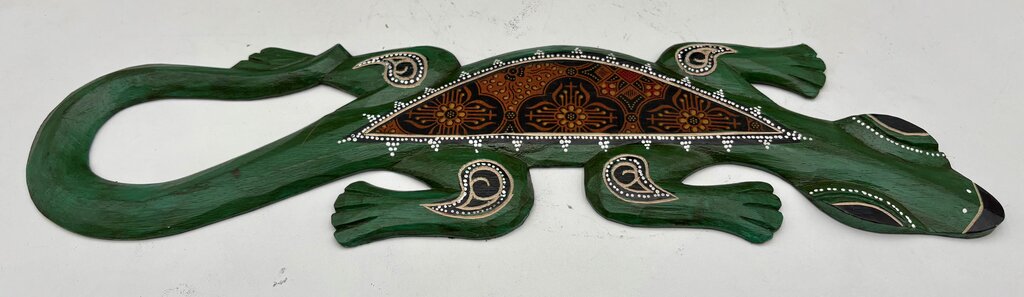 Guatemalan Carved Textiled & Painted Folk Art Gecko