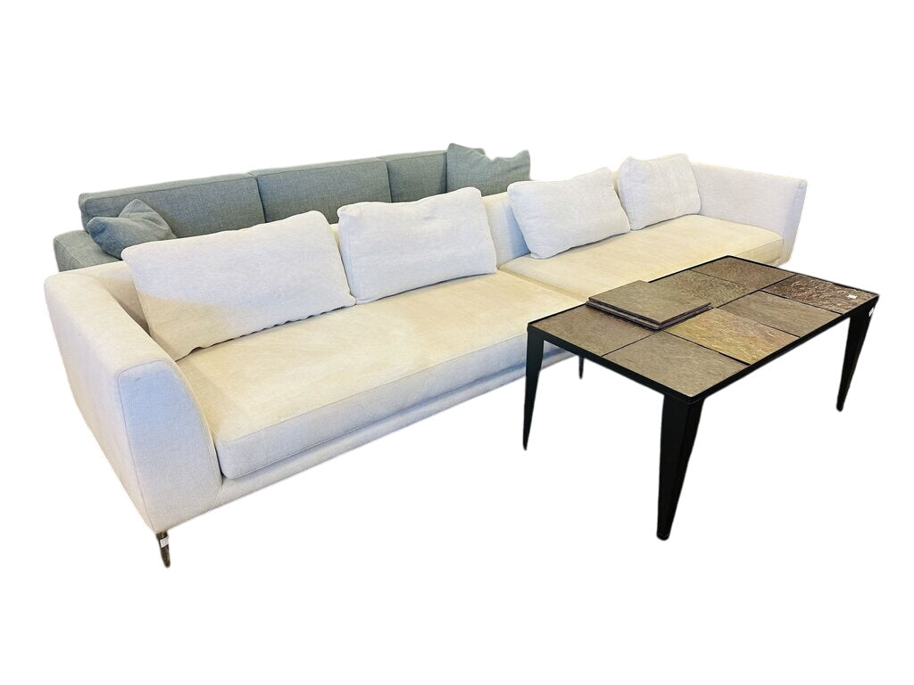 Custom 2 Piece Sofa With Dellarobbia Fabric (136" W.) Needs Cleaning by Miss Daisy's Consignment & Auction House