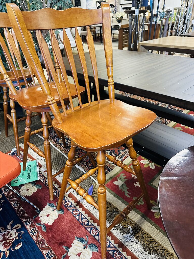 Custom Spindle Back Swivel Barstools( set of 3)