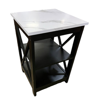 Faux Marble Top Black Wood Side Table 23 3/4x15.5