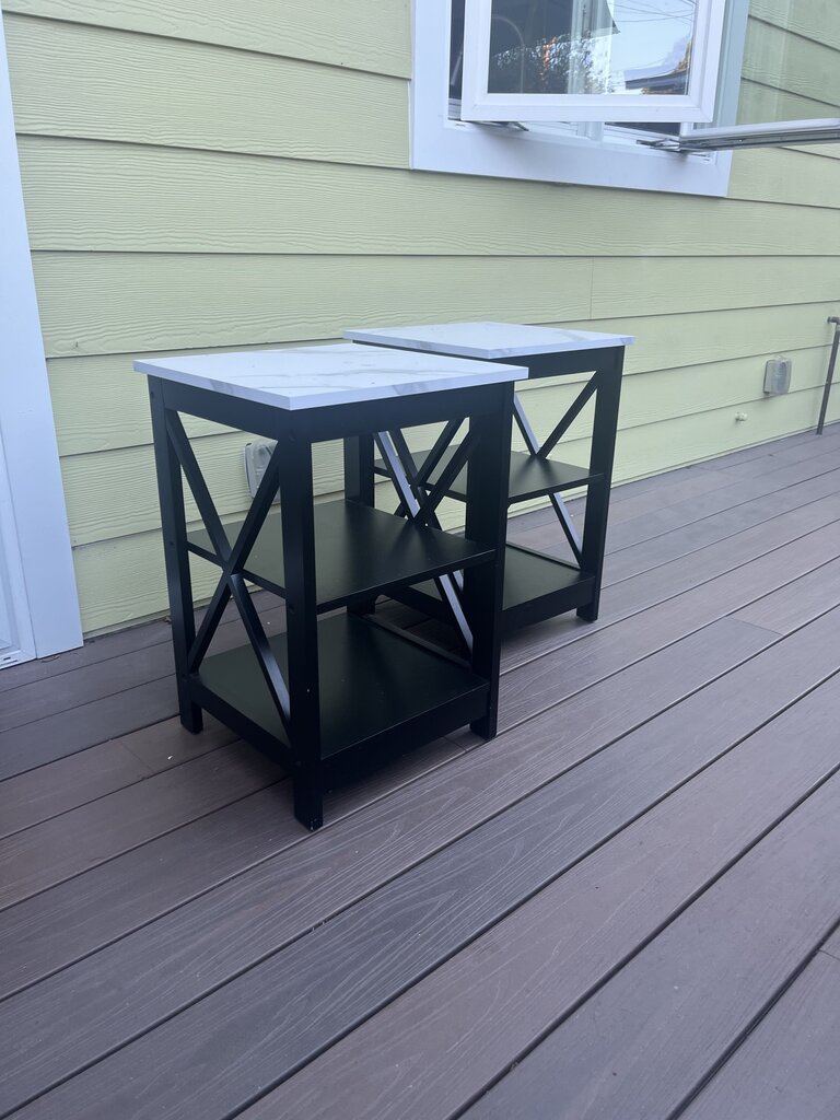 Faux Marble Top Black Wood Side Table 23 3/4x15.5