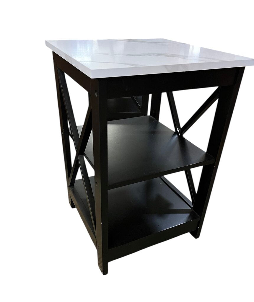 Faux Marble Top Black Wood Side Table 23 3/4x15.5