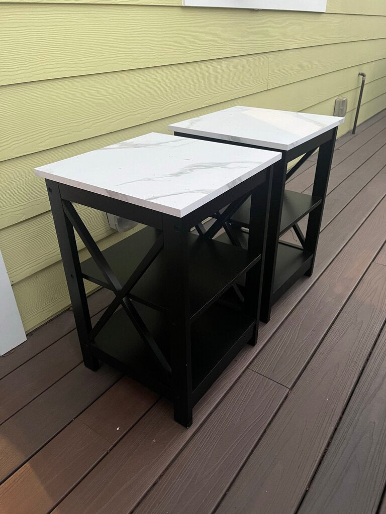 Faux Marble Top Black Wood Side Table 23 3/4x15.5