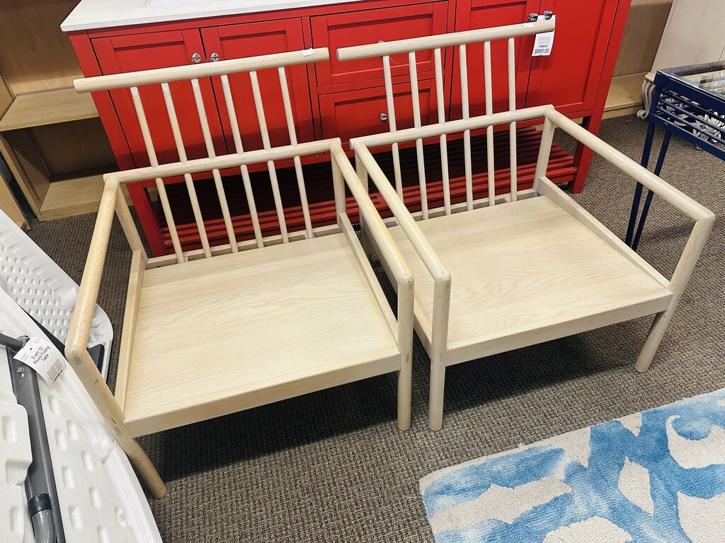 Oak Lounge Chairs- Nude (pair) no cushions