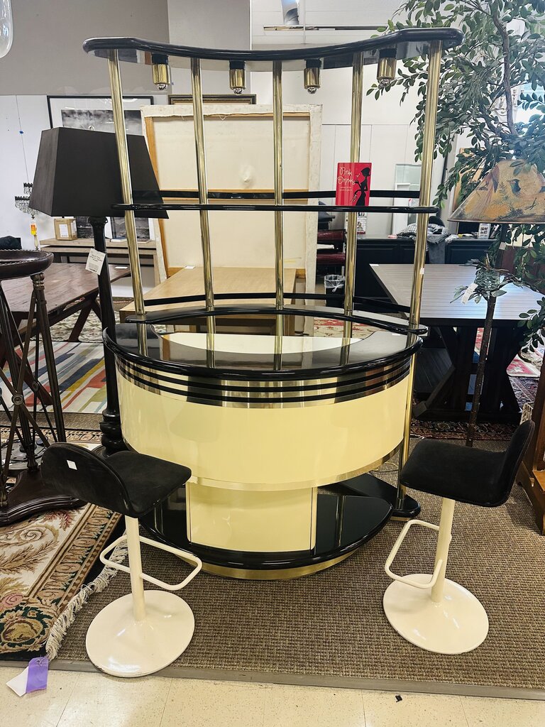 Donati Guzzini for Stilglass C.1970 Dry Bar + 2 Barstools (52x22x37 to 79)