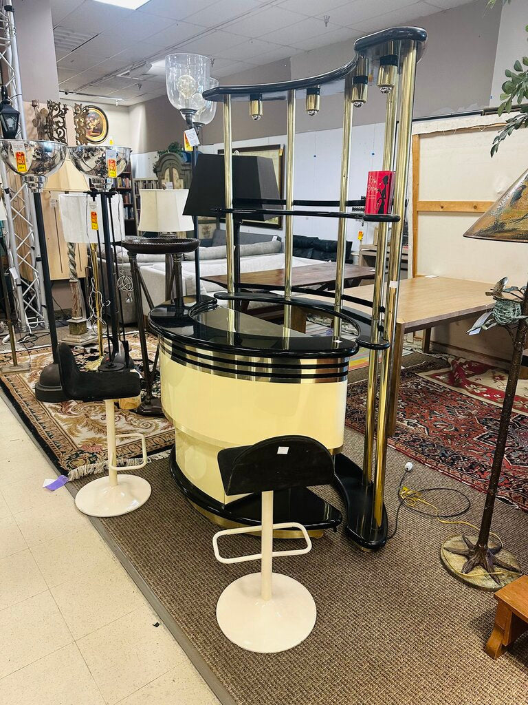 Donati Guzzini for Stilglass C.1970 Dry Bar + 2 Barstools (52x22x37 to 79)