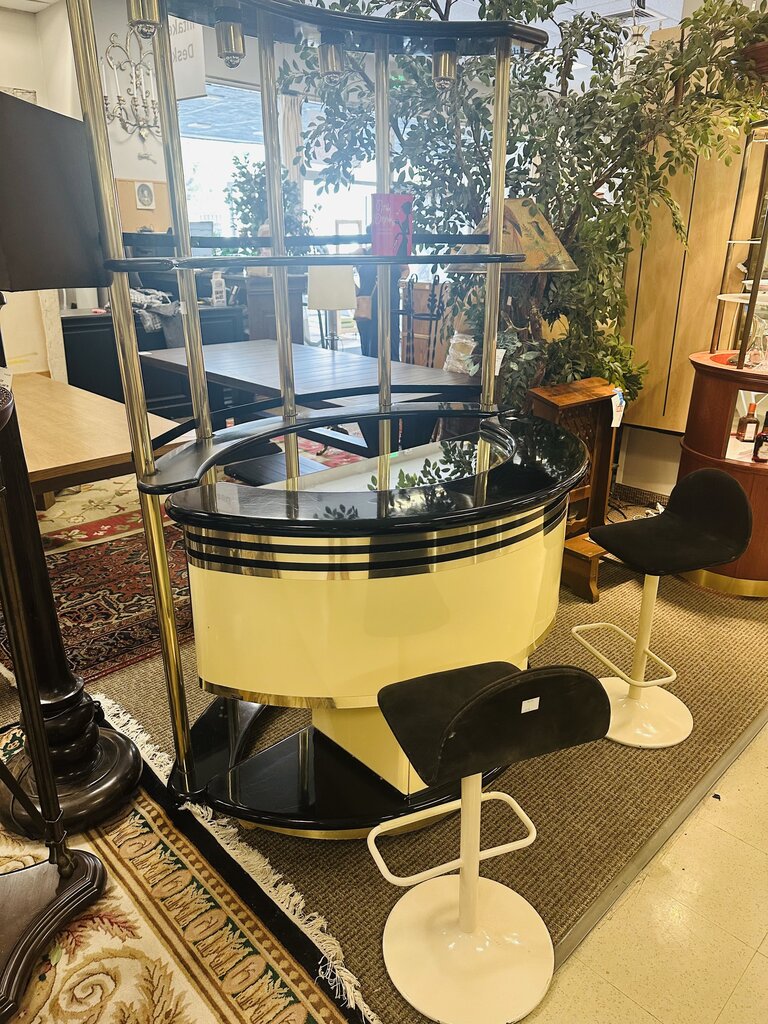 Donati Guzzini for Stilglass C.1970 Dry Bar + 2 Barstools (52x22x37 to 79)
